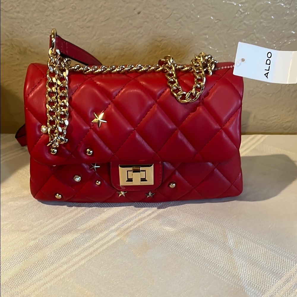 Aldo Red and Gold Quilted Shoulder Bag